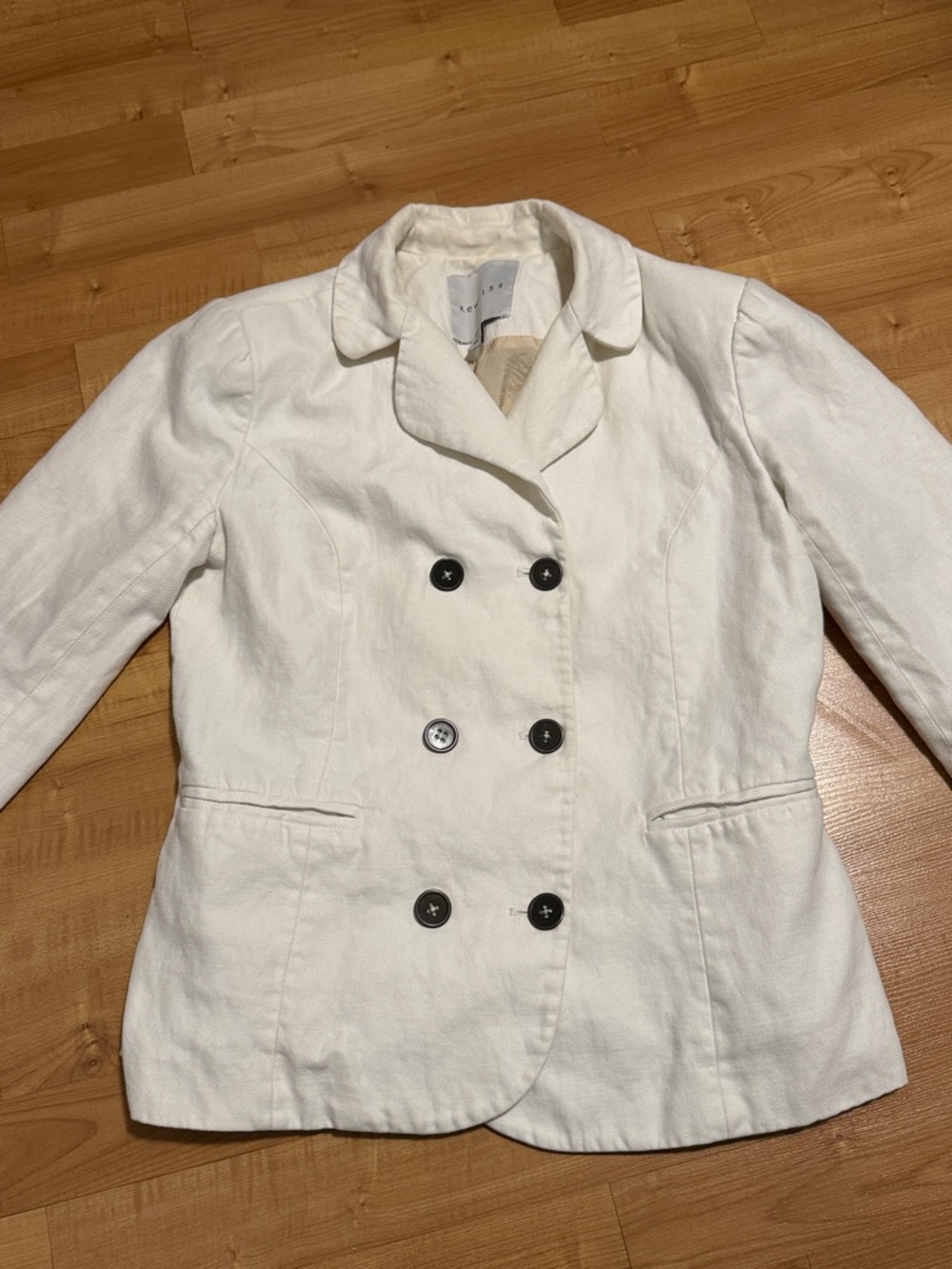 White Double-Breasted Linen-Blend Blazer